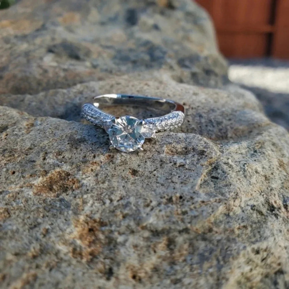 None Jewelry - Classic Round 6.20ct Pave White Topaz Engagement Ring sz 9.5-10